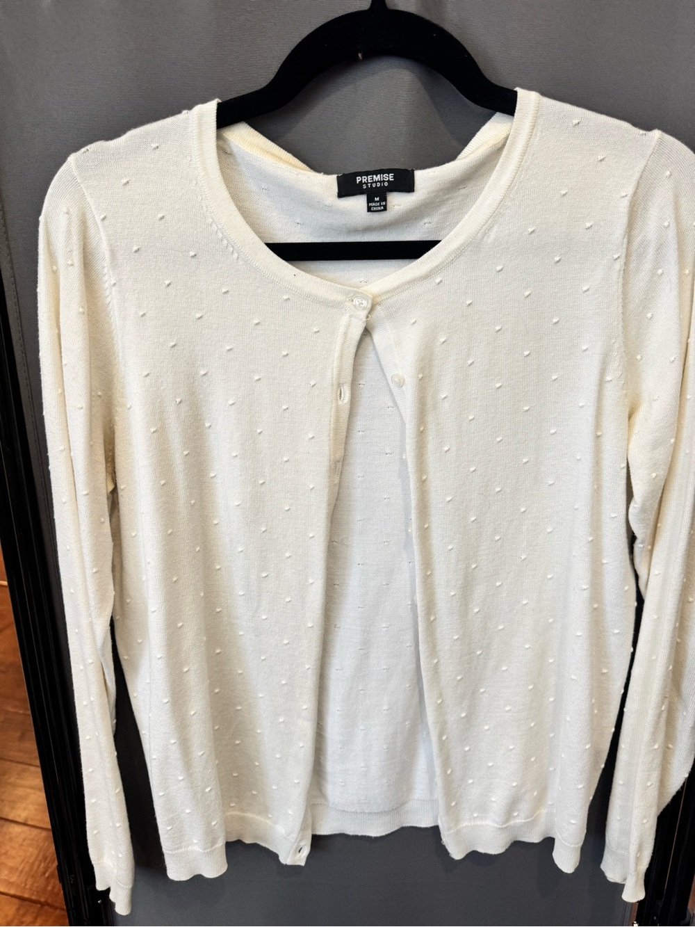Premise Cream Pointelle Button Cardigan - Picture 3 of 4